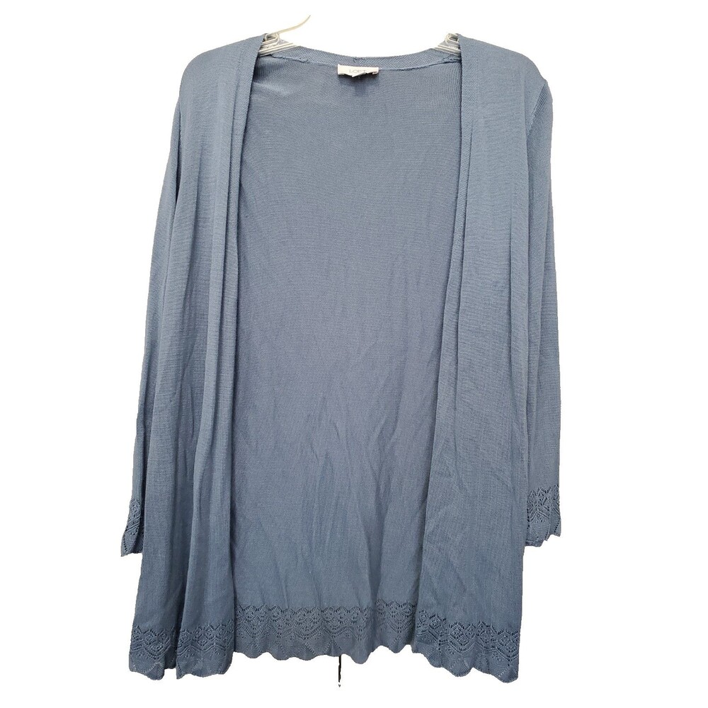 Loft Blue Rayon Pointelle Long Sleeve Open Front Cardigan Size Medium